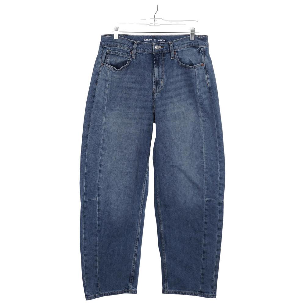 Old Navy Baggy Barrel Jeans 12 Tall Blue Denim High Rise Pockets Medium Wash